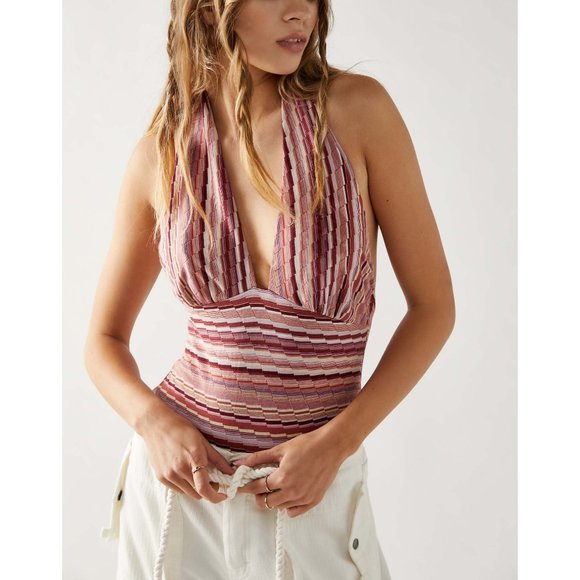 Free People Tops - 🎉LAST CHANCE🎉 NWT Free People Retro Babe Halter Bodysuit / Blush Combo